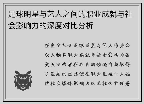足球明星与艺人之间的职业成就与社会影响力的深度对比分析