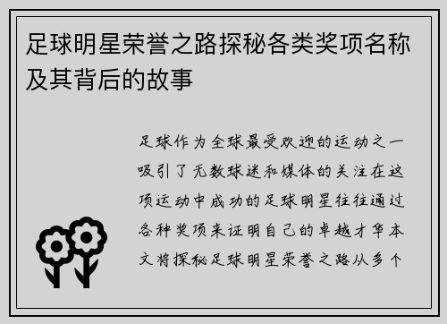足球明星荣誉之路探秘各类奖项名称及其背后的故事